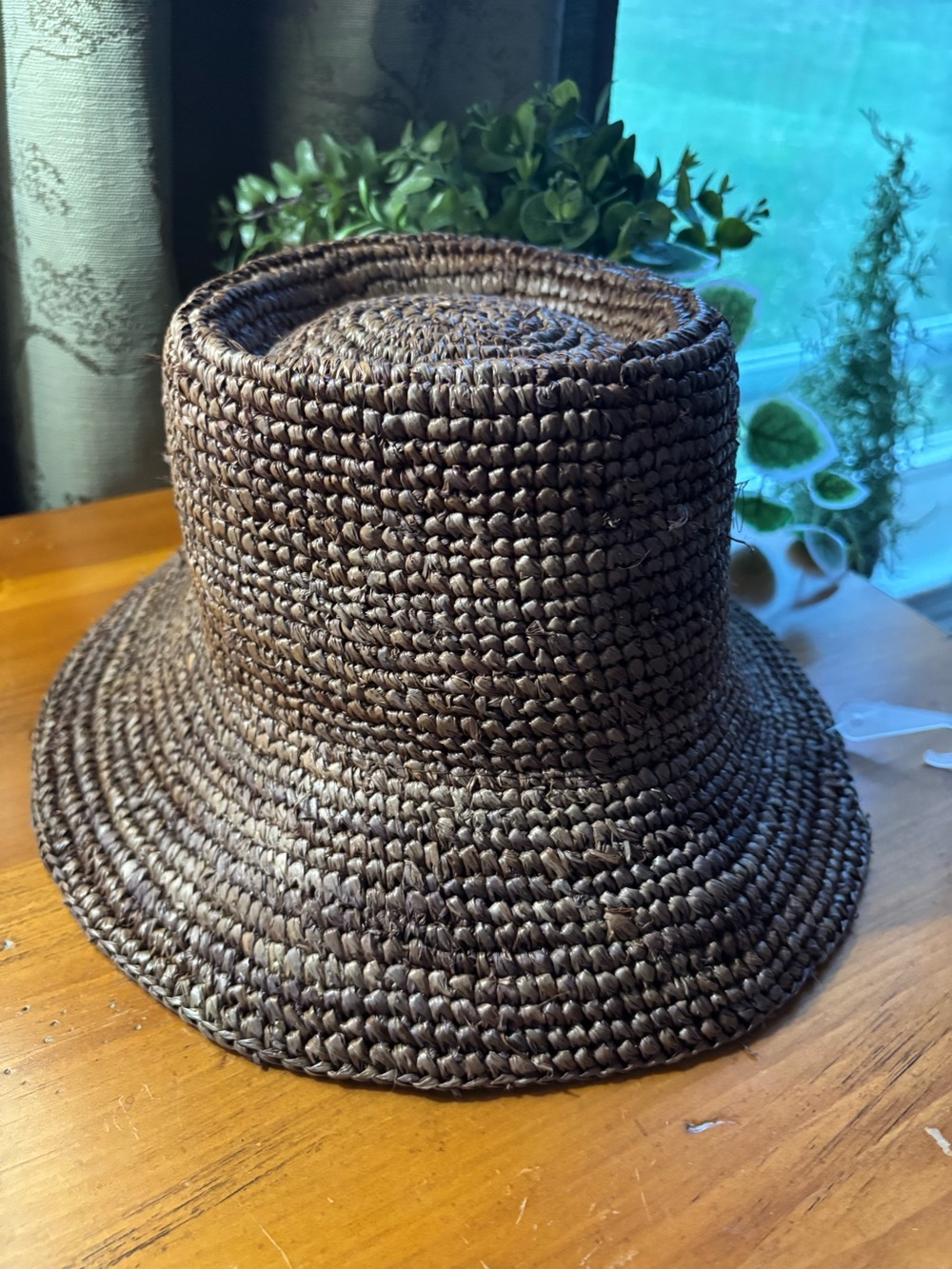 Wyeth Tali Woven Raffia Bucket Hat in Chocolate. New With Tags